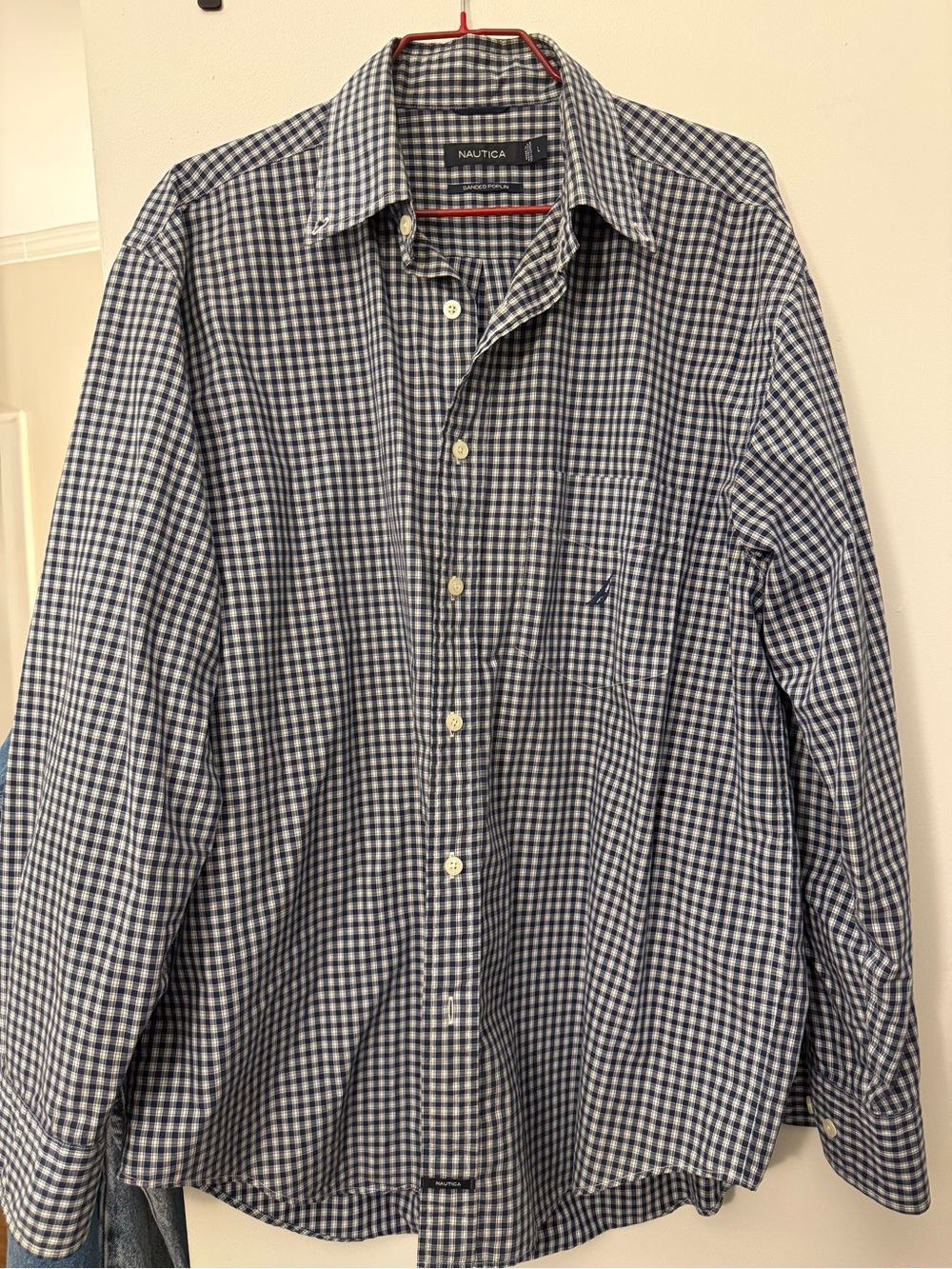 Nautica Men's Navy and White Gingham Button-Down Shirt